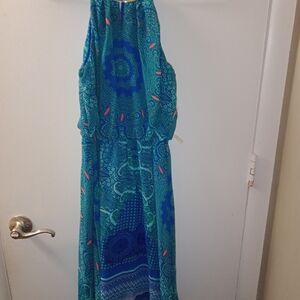 As U Wish Blue and Green Halter Dress